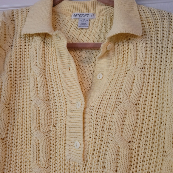 Category 1 Light Yellow V-Neck Cable Knit Sweater - Picture 2 of 4